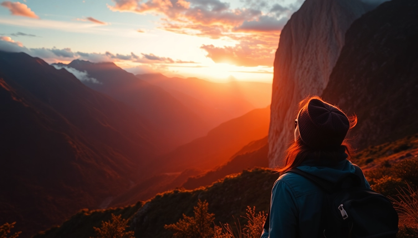 Traveler enjoying a vibrant sunset landscape on tropemprzygod.pl, igniting a passion for adventure.