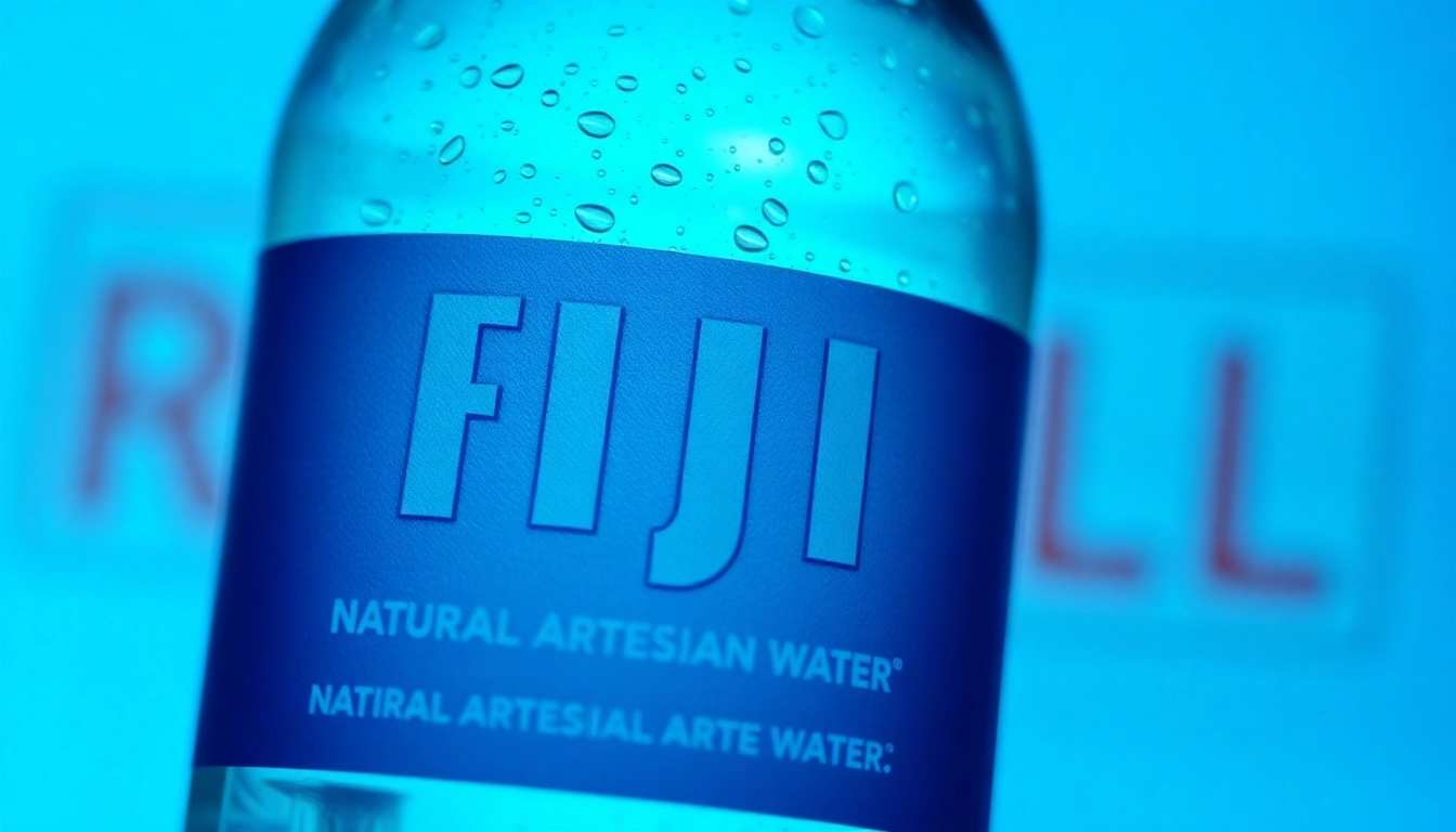 Highlighting the Fiji water recall 2024, a bottle reveals its contamination notice with clear labeling.