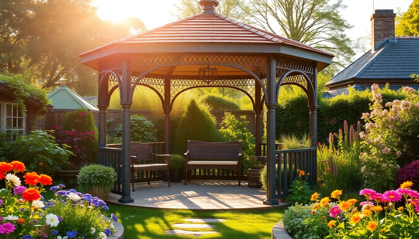 Enjoy relaxing under a gazebo in Ireland's beautiful gardens, perfect for outdoor gatherings and events.