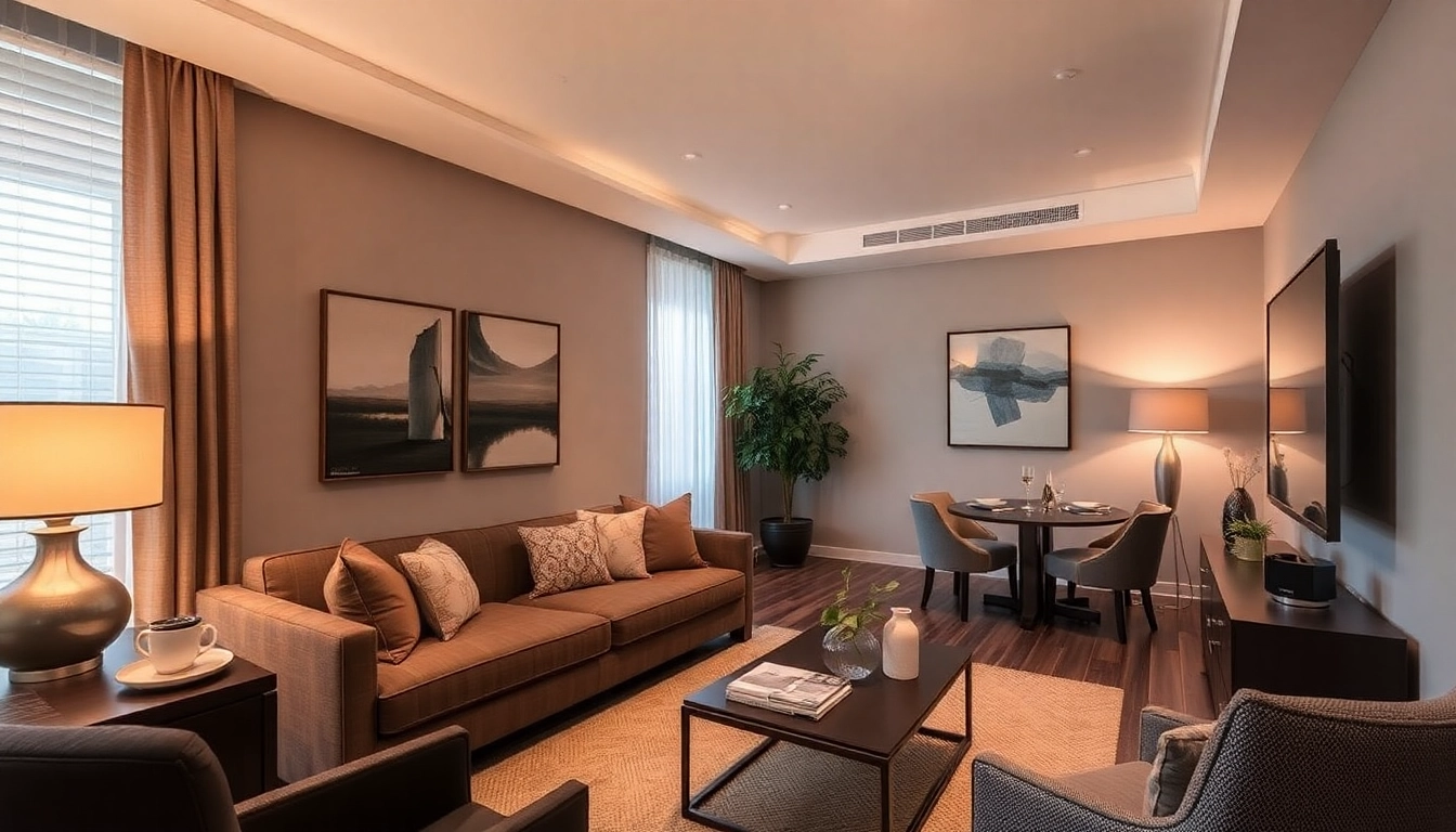 Experience the welcoming atmosphere of Bloomsbury Residences with stylish furnishings and soft lighting.