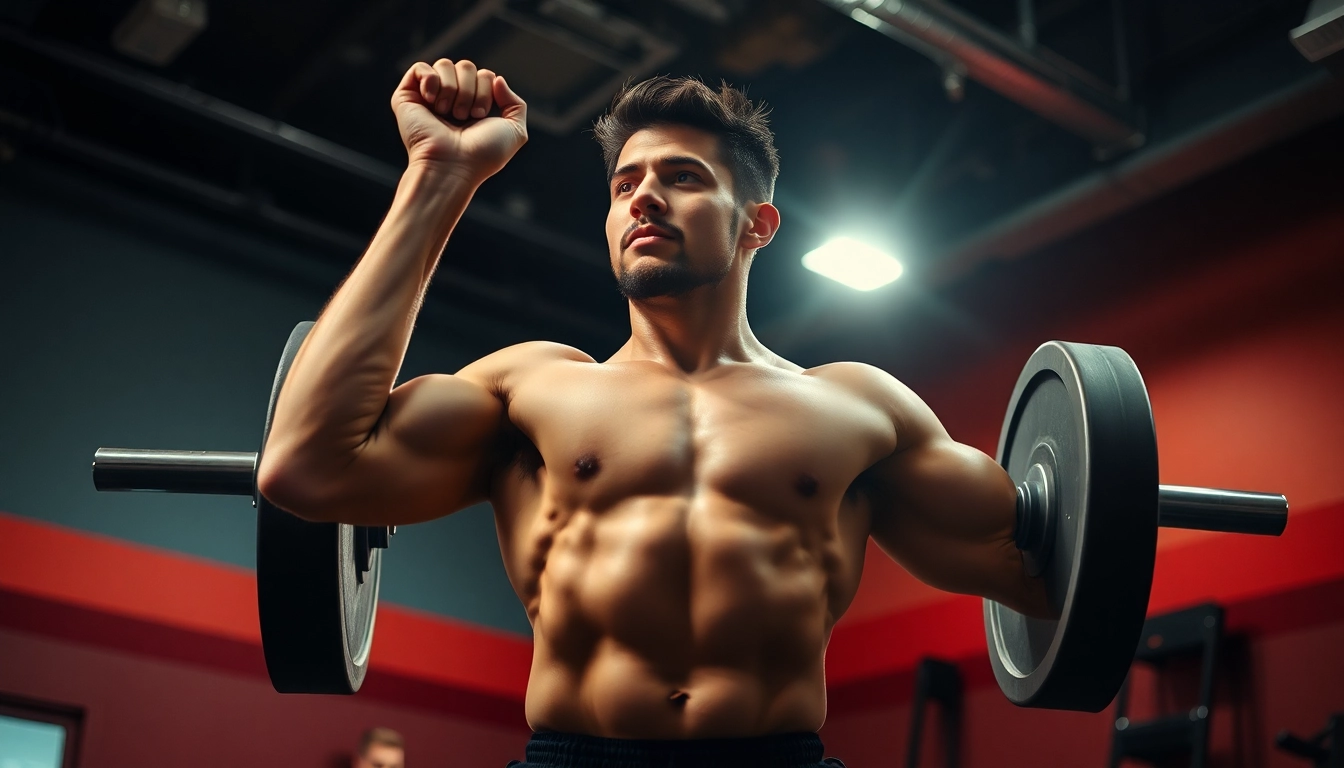 Weightlifting athlete performing a clean and jerk, showcasing strength and precision in a vibrant gym setting.