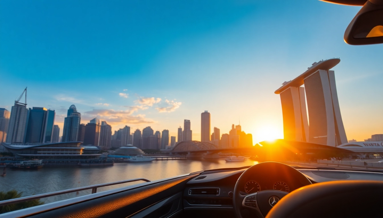 Experience cheap car rental with driver Singapore featuring a stylish vehicle in a vibrant city backdrop.