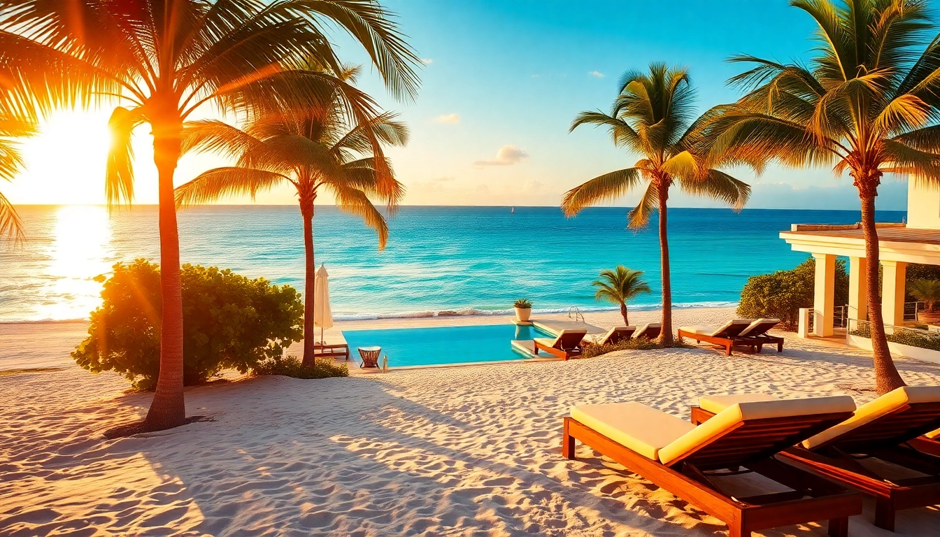 Relax in a luxury saint martin beachfront villa with stunning ocean views and palm trees.