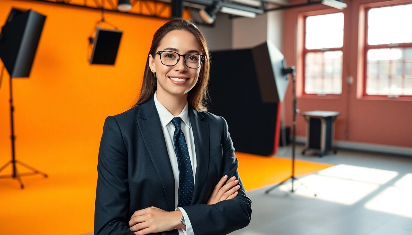 Capture stunning company headshots with a modern professional backdrop and vibrant lighting.