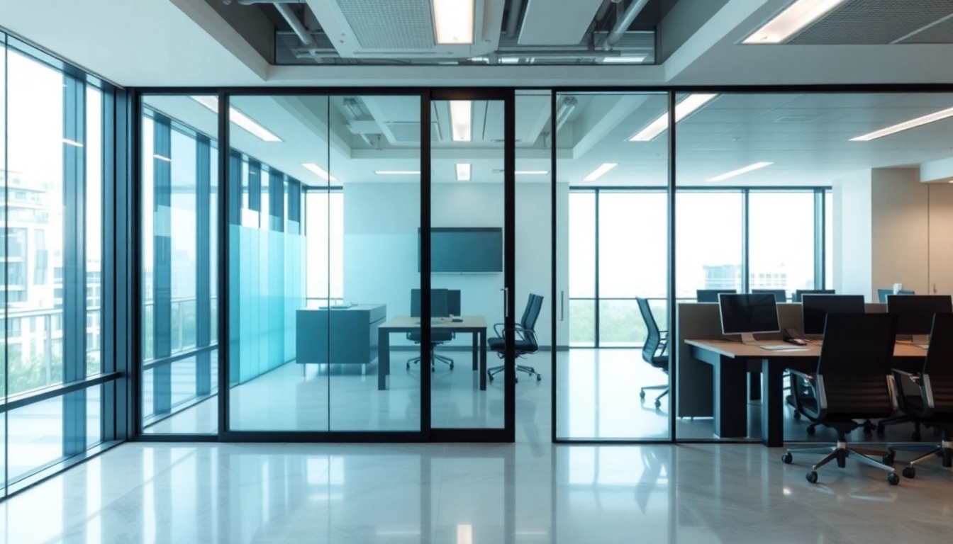 Enhance your space with movable glass partitions offering flexibility and modern design for open-plan offices.
