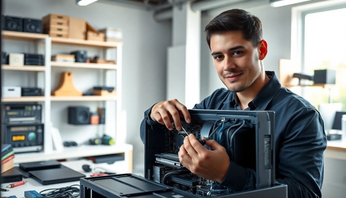 Riparazione computer settimo torinese: tecnico al lavoro su un computer in un ambiente moderno e ordinato.