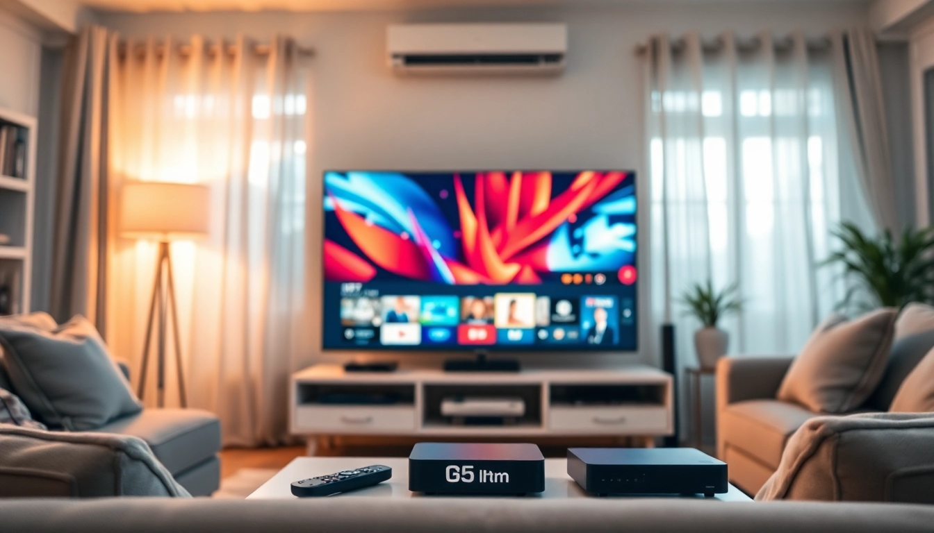 Engage with IPTV test line in a modern living room setup showcasing a high-definition streaming experience.