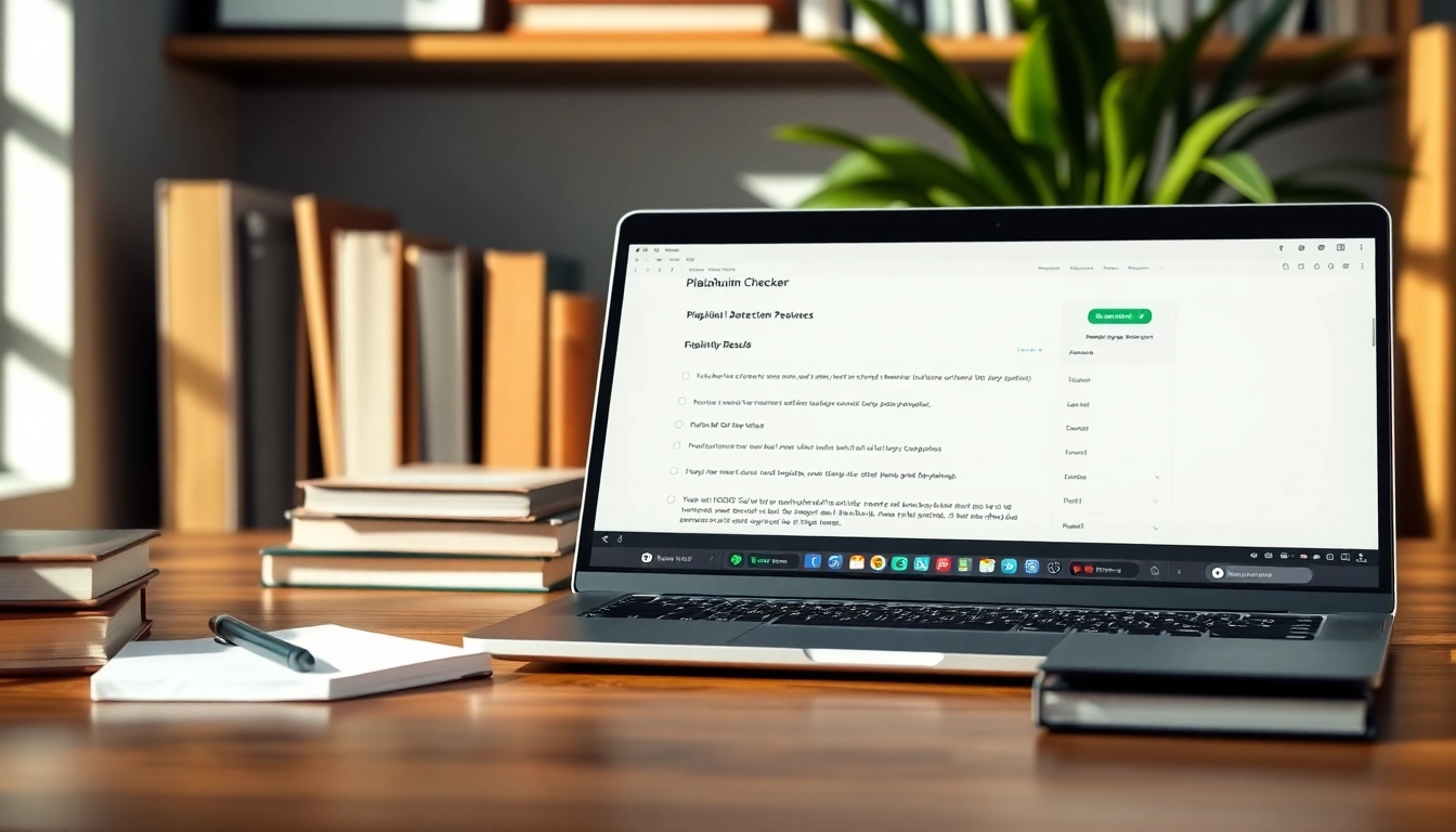 Check for duplicate content using a professional plagiarism checker tool on a laptop.