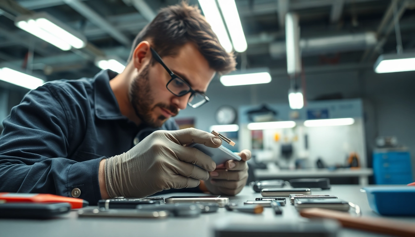 Riparazione cellulari a Torino: tecnico esperto al lavoro con smartphone in un ambiente professionale.