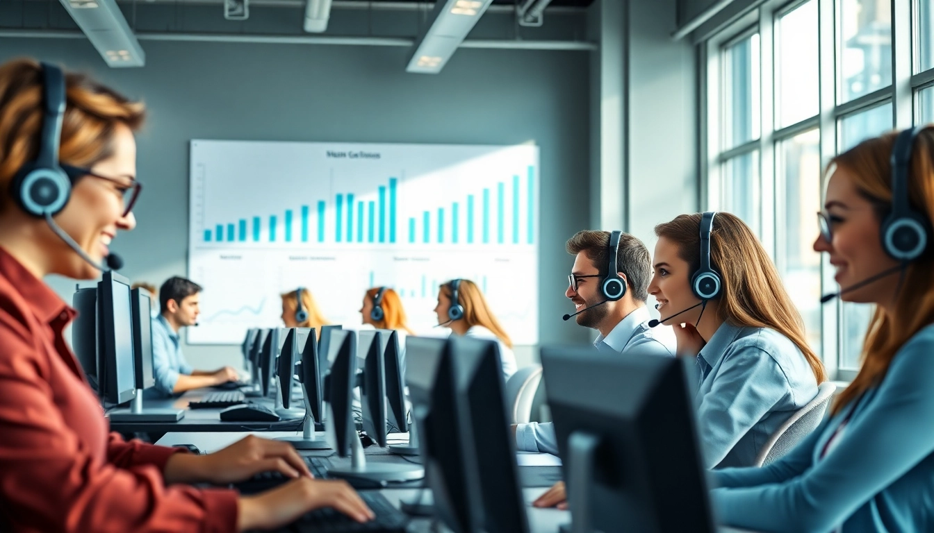 Enhancing customer satisfaction through Outsource Call Center Services with agents collaborating in a modern environment.