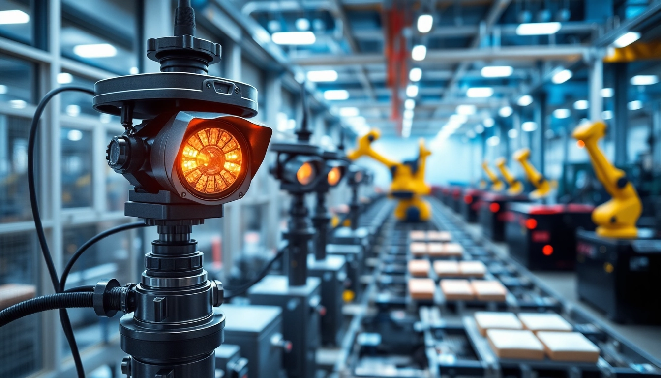 Machine vision setup analyzing products on a production line with industrial equipment.