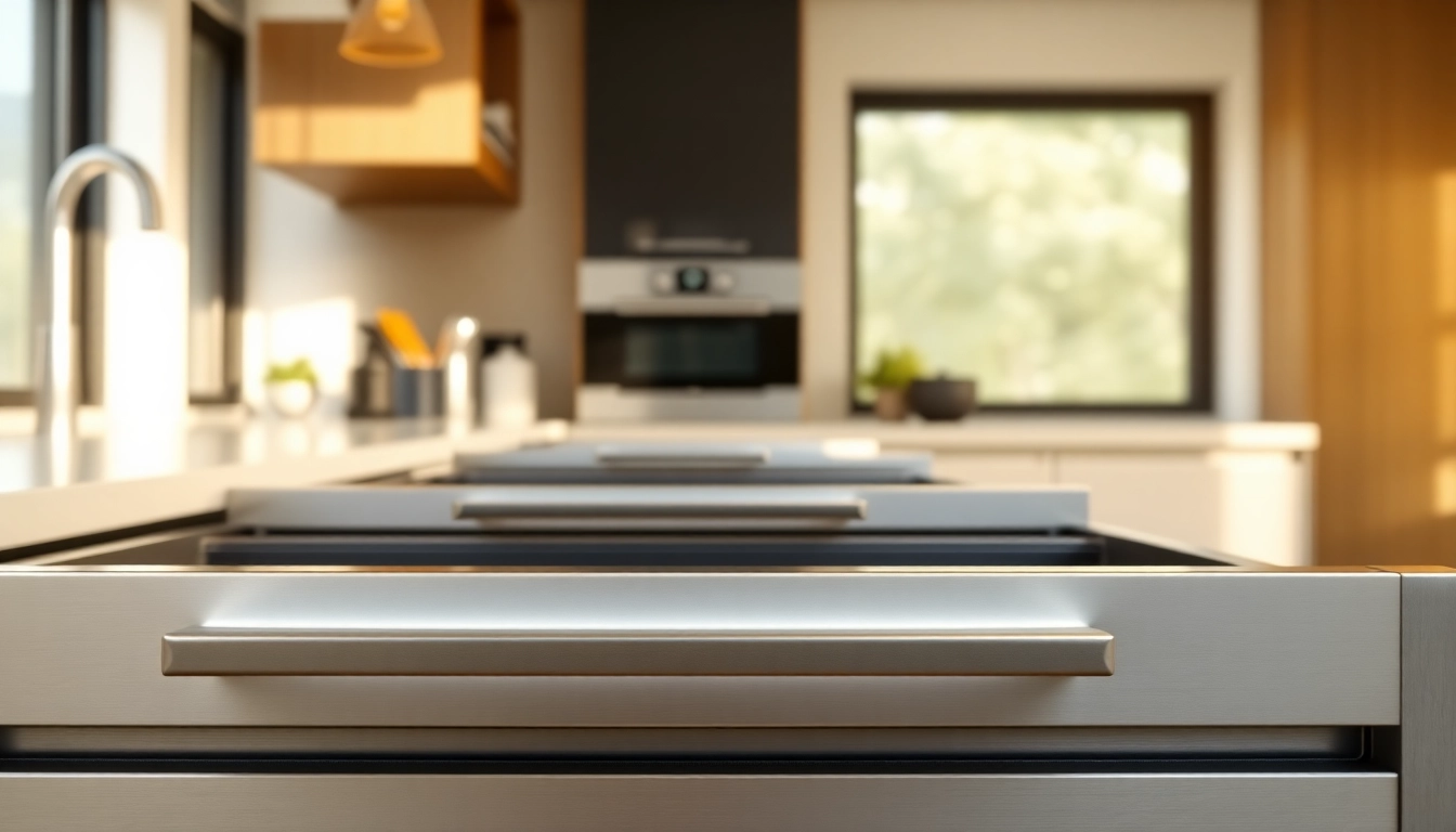 Showcasing a metal drawer system featuring sleek designs and modern finishes in an elegant kitchen setting.