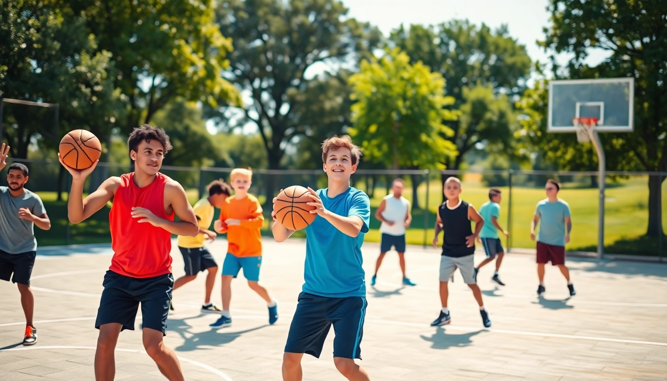 Train with the best basketball training programs as athletes practice on a sunlit court.