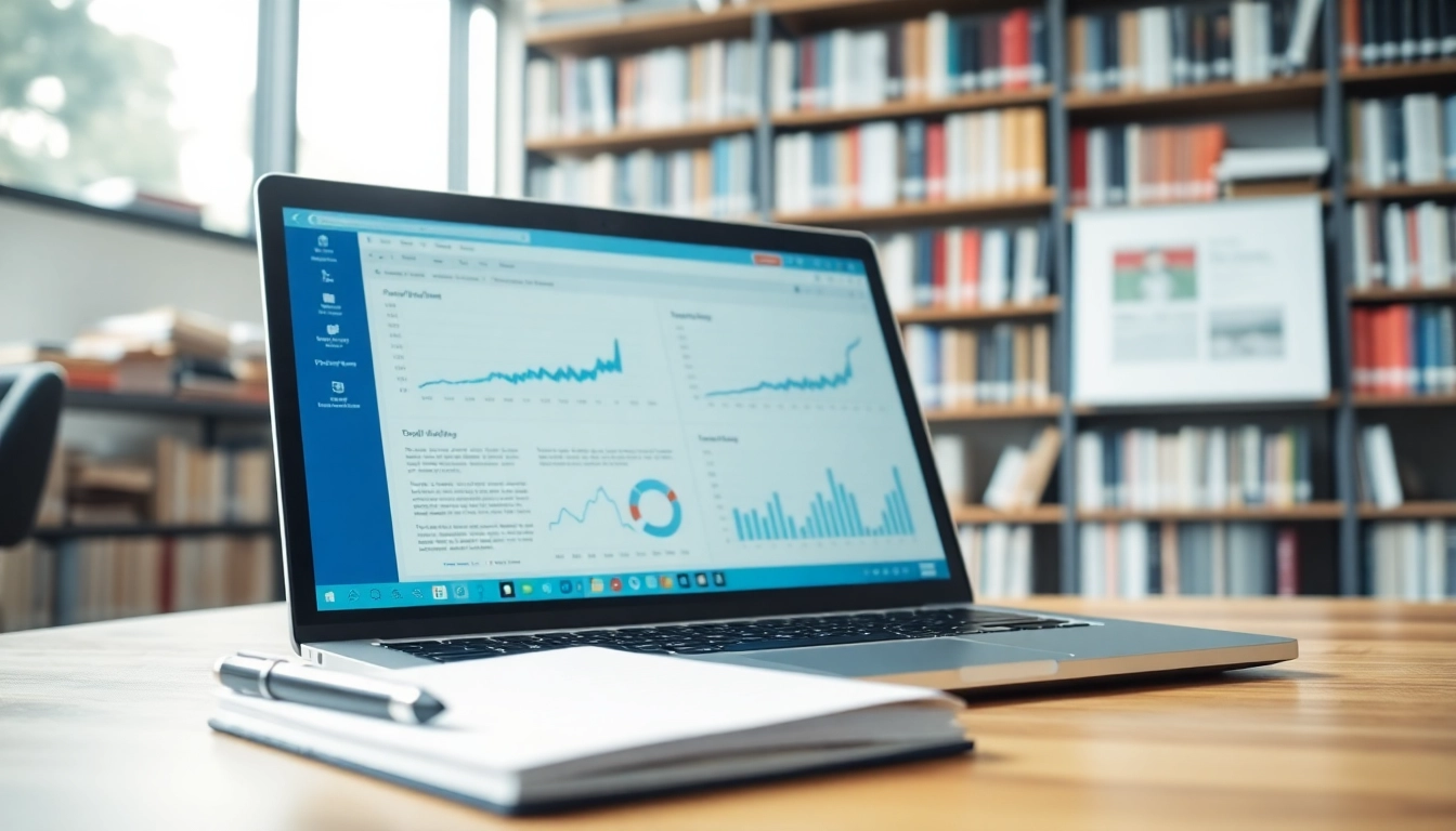 Analyze text with a plagiarism detector interface on a laptop in a modern academic workspace.