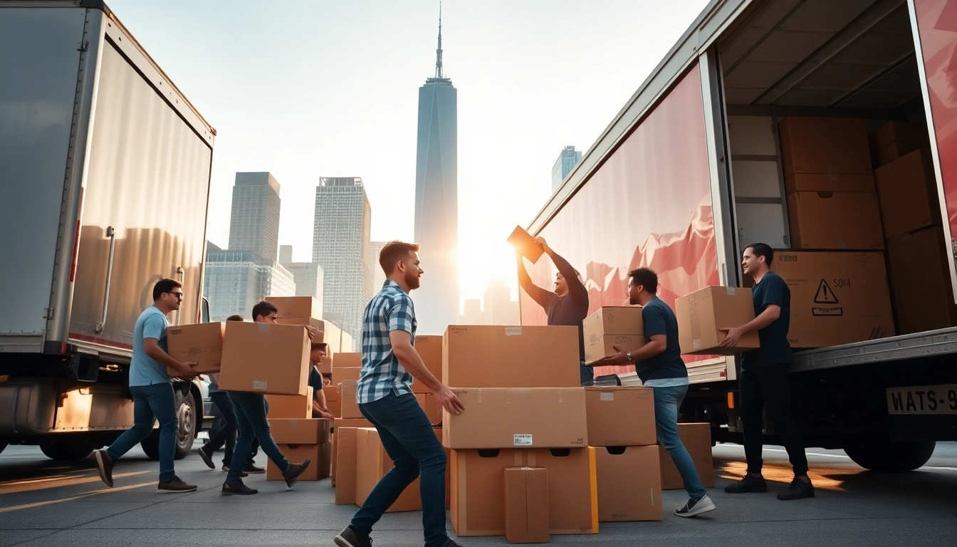 Professional movers in NYC efficiently handling boxes during a relocation.